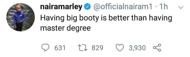 'Having big booty is better than having master degree' - Naira Marley