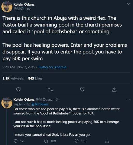 Church In Abuja where Pastor charges ₦50,000 to swim in miracle pool
