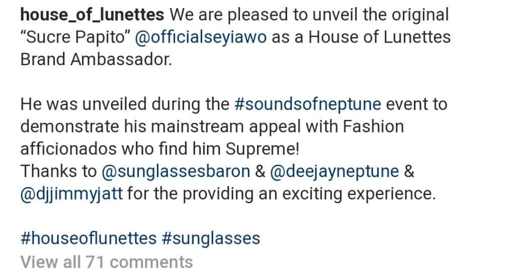 BBNaija's Seyi bags endorsement deal with House of Lunettes (Video)