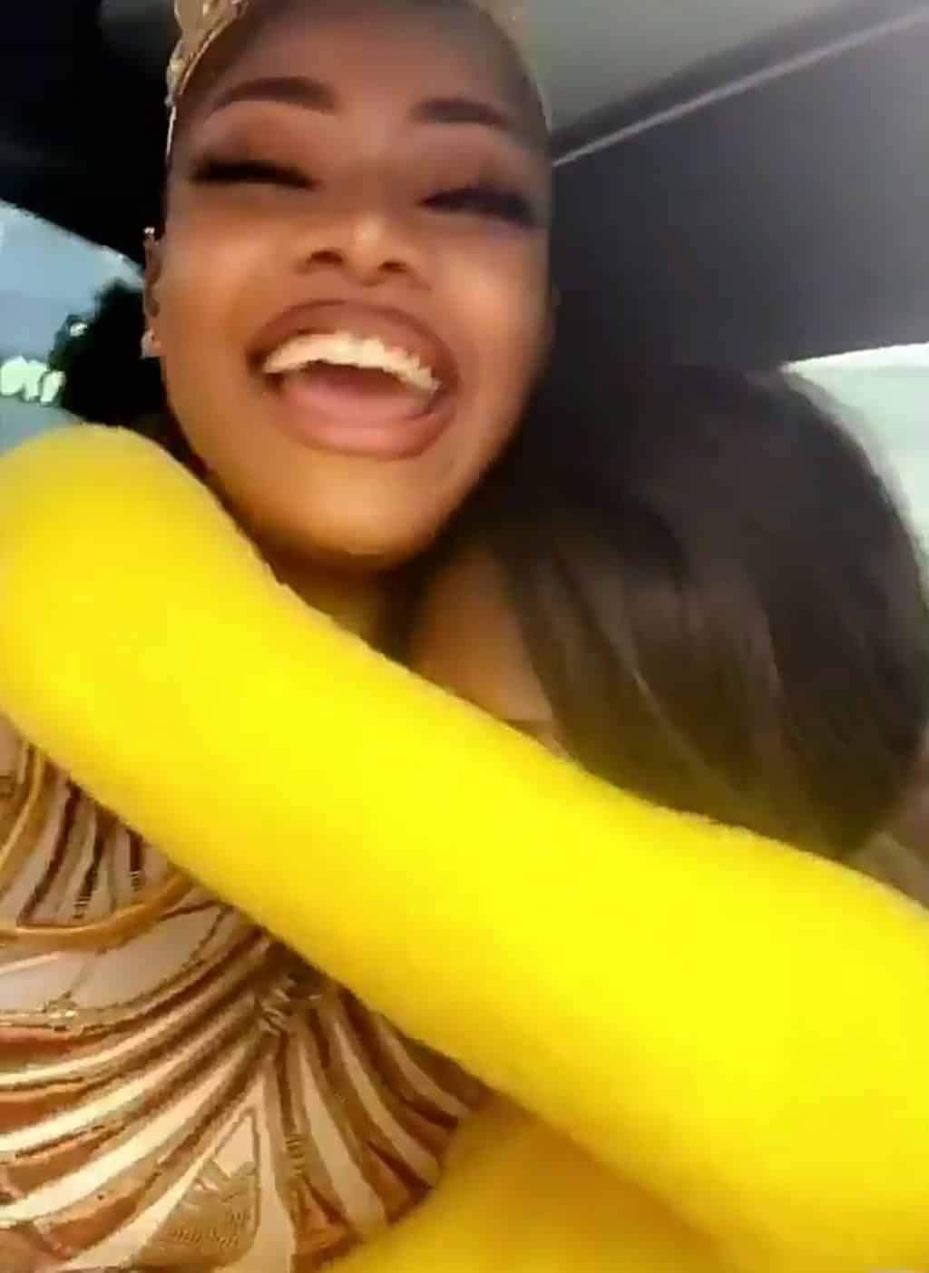Lady in tears as she gets a hug from Tacha (Video)