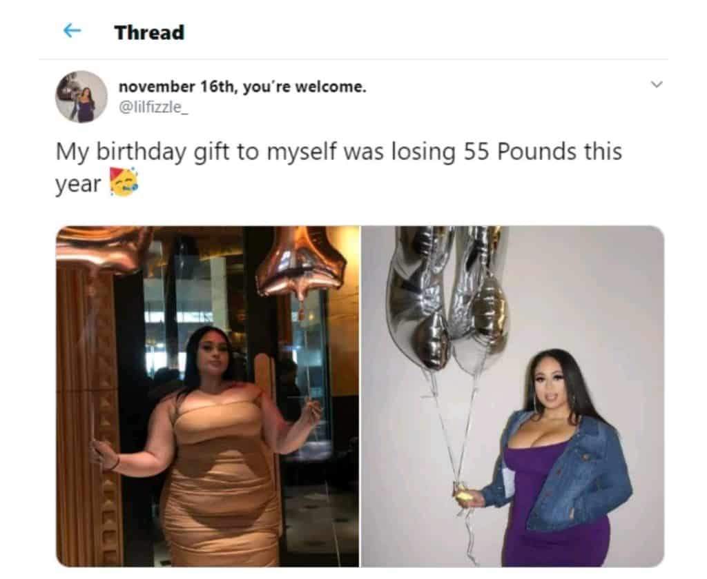 Lady gives herself the 'perfect' 25th birthday gift by losing 55-pounds in body weight