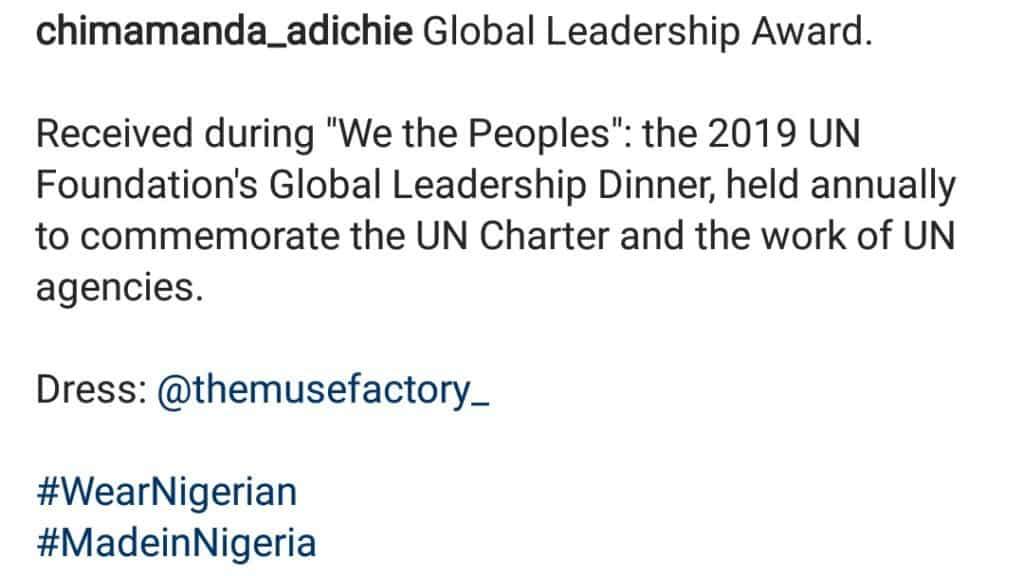 Chimamanda Adichie honored with Global Leadership Award