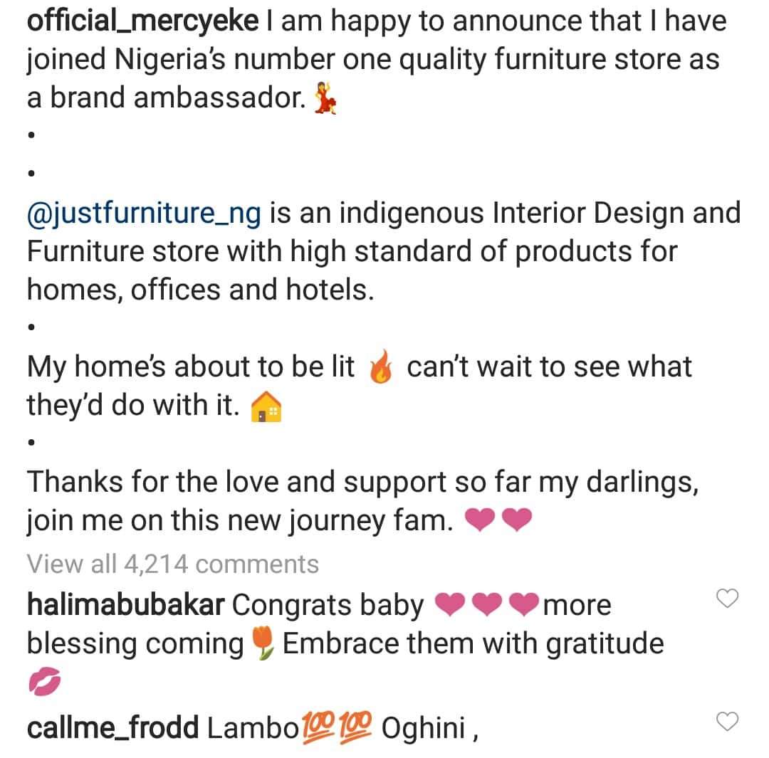 Mercy Eke signs endorsement deal with 'Just Furniture NG' (Video)