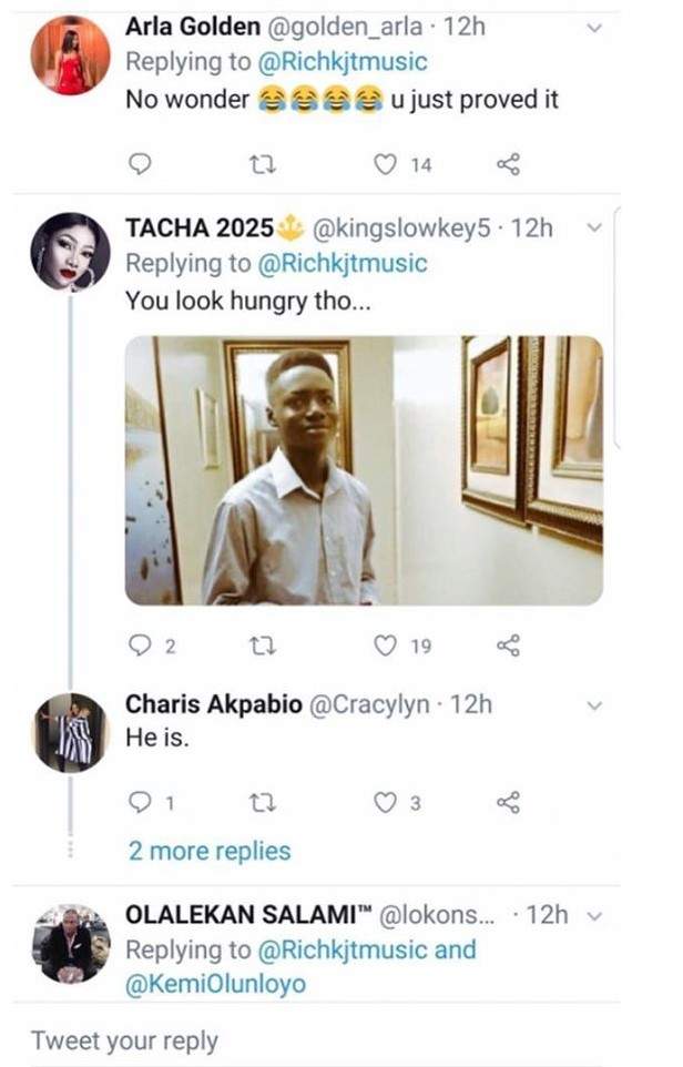 'You look hungry'- Titans blast Kemi Olunloyo's son on Twitter