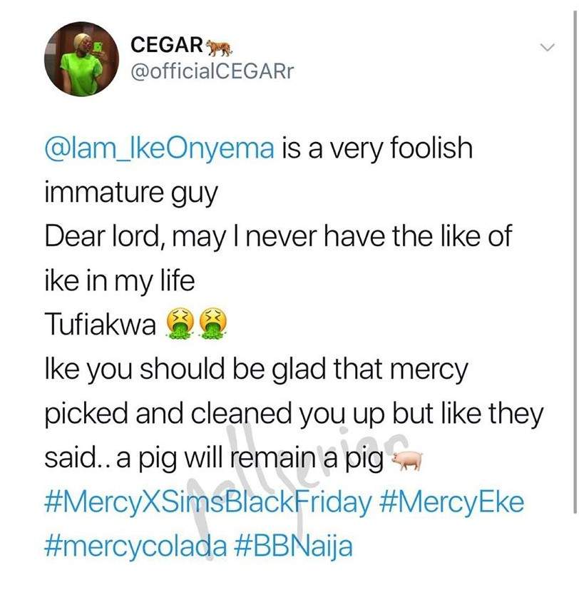 'A pig will remain a pig'- Mercy's fans blast Ike for going live with Tacha
