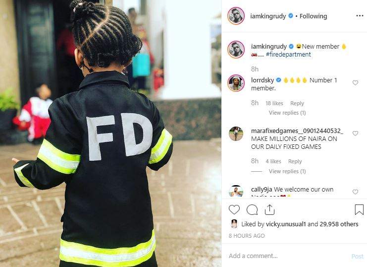 Paul Okoye shares adorable photos of his daughter dressed in 'Fire Department'