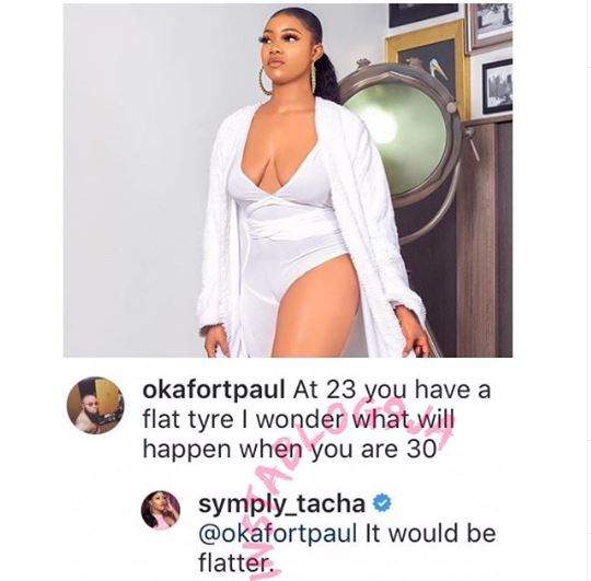 Tacha replies a troll who body-shamed her for having saggy boobs