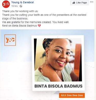 Media Personality, Binta Badmus Dies Due To 'Medical Error'