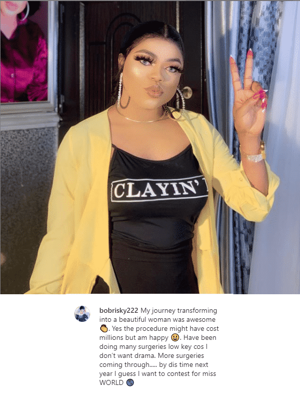 'I have been doing many surgeries low key' - Bobrisky speaks on 'journey to transforming into a woman'