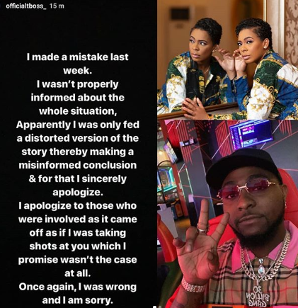 Alleged pregnancy: Tboss apologizes to Davido for criticizing his approach