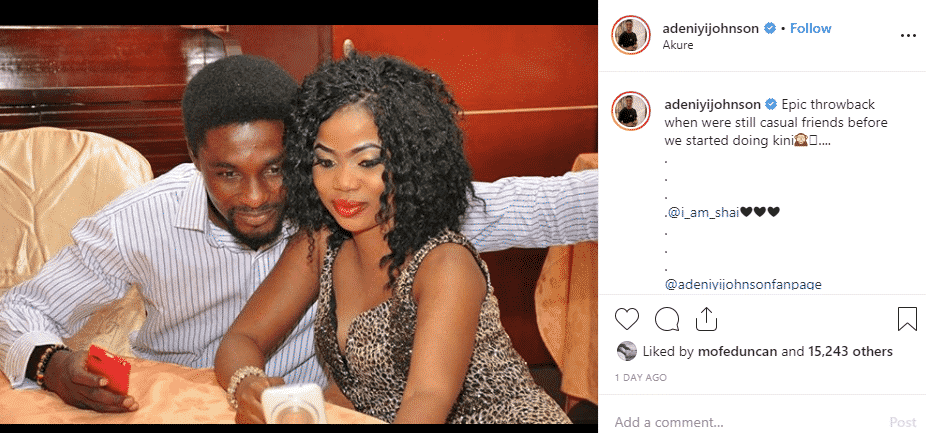 Adeniyi Johnson tackles troll over comment on throwback photo with his wife