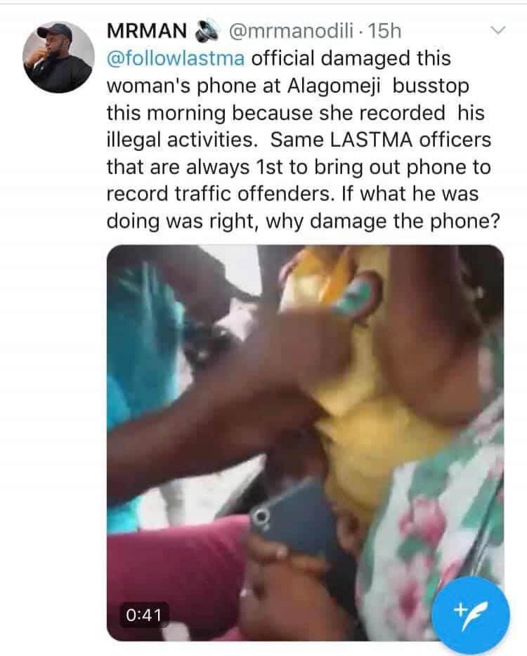 LASTMA official seizes lady's phone for trying to record an alleged illegal activity (video)