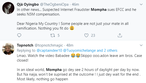 Nigerians react to Mompha's ₦5 million lawsuit against EFCC