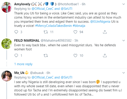 Cee-c tackles Twitter users trolling her for showing solidarity to Uti Nwachukwu