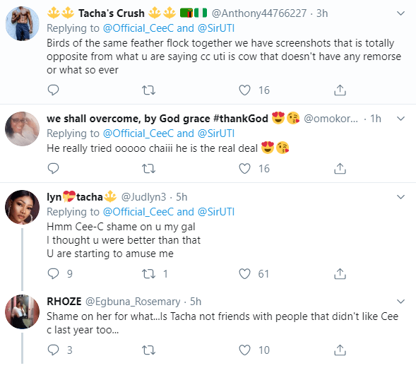 Cee-c tackles Twitter users trolling her for showing solidarity to Uti Nwachukwu