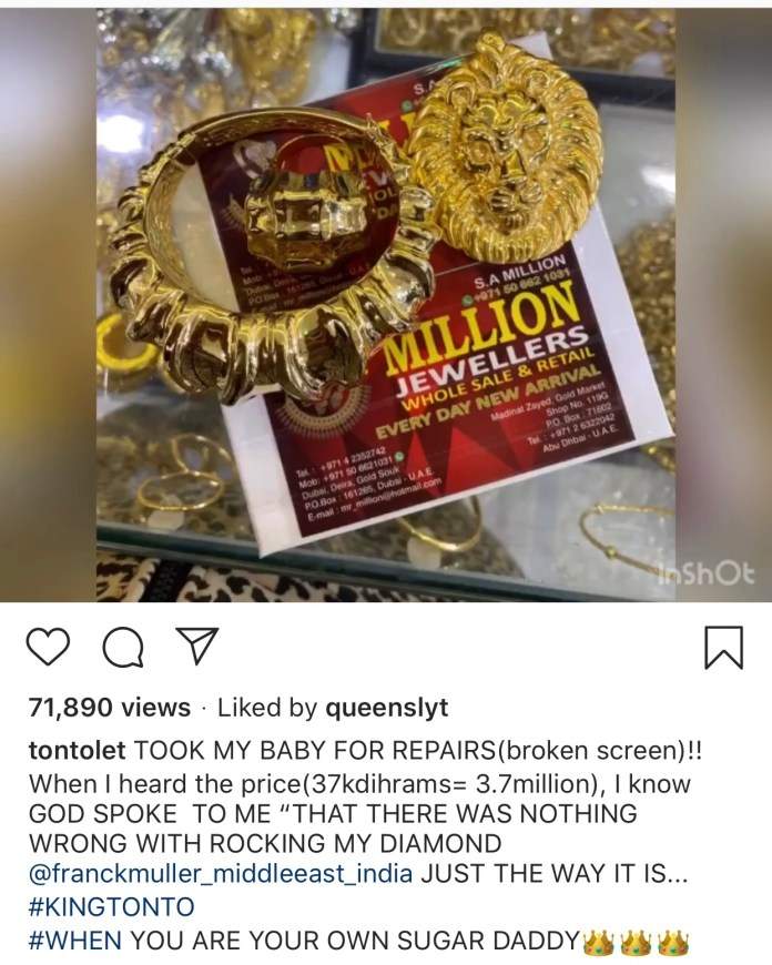 Tonto Dikeh throws shade as she flaunts Franck Muller watch worth ₦3.7 million