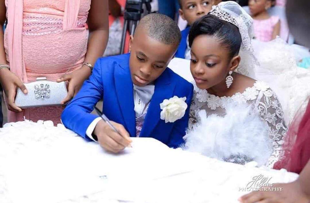 Photos from the staged wedding between two kids sparks reactions