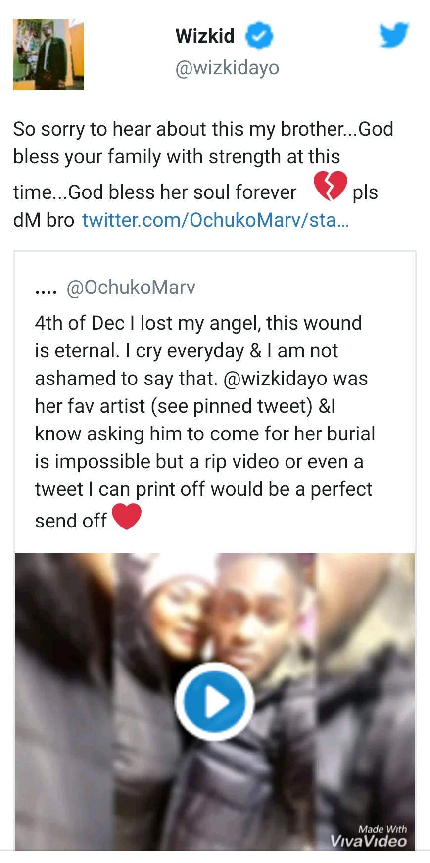 Wizkid replies man who begged him to pay tribute to his late mom