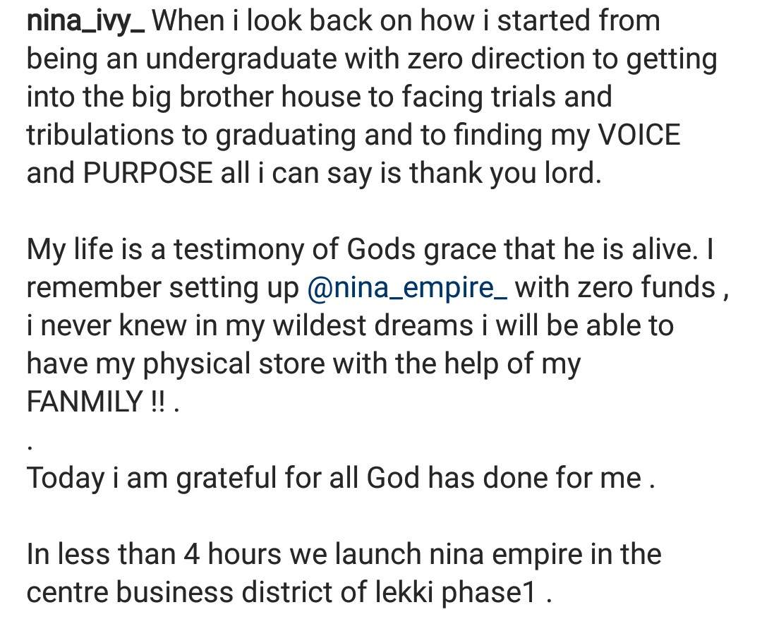 Reality star, Nina Ivy launches hair store in Lekki
