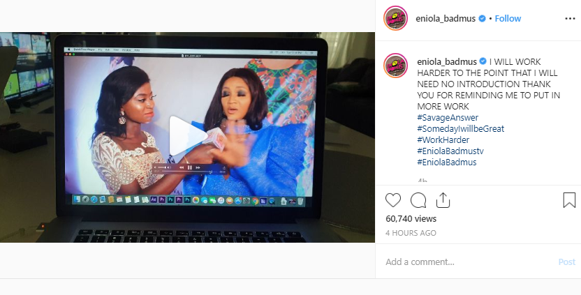 Eniola Badmus laments over Omotola Jalade's interview on her TV (video)