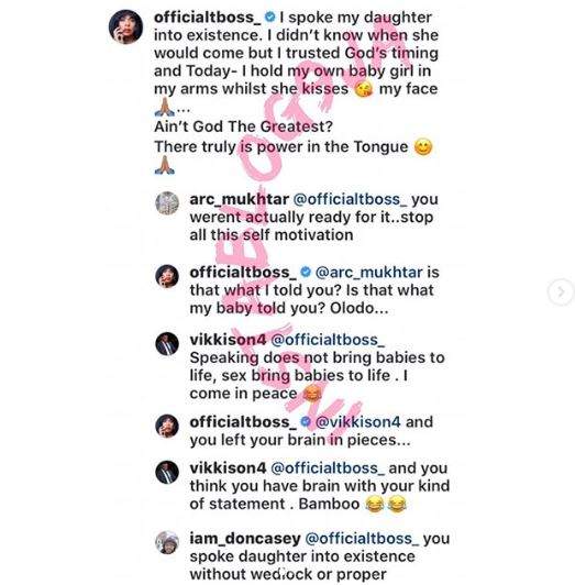 Nigerians react as Tboss claims she spoke her daughter into existence