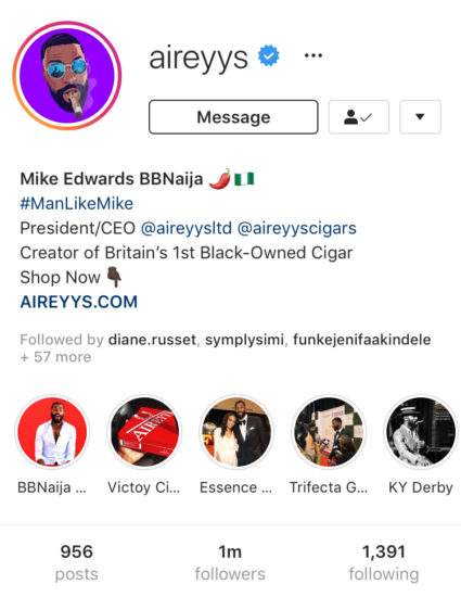 BBNaija's Mike celebrates as he reaches 1 million followers on Instagram