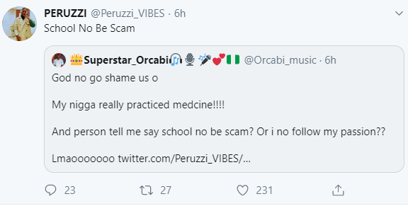Peruzzi replies a follower who said 'school is a scam'