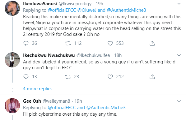 Nigerians drags EFCC for celebrating man who dresses in corporate attire to sell water