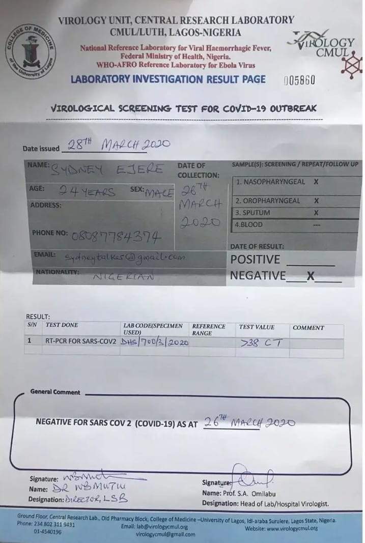 Instagram comedian, Sydney Talker shares result after getting tested for Coronavirus