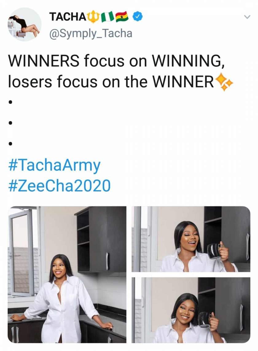 'Winners focus on winning, losers focus on the winner' - Tacha throws shade