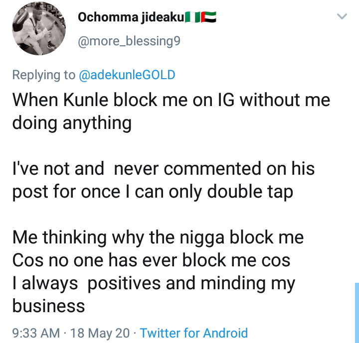 Adekunle Gold explains why he blocked a fan on Instagram and it's hilarious