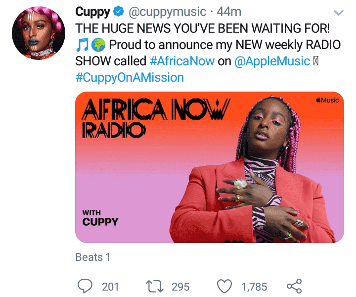DJ Cuppy excited as she launches own virtual radio show