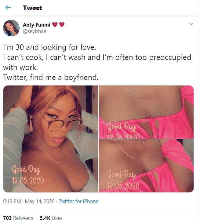 'I'm 30 and looking for love. I can't cook, I can't wash' - Nigerian lady says as she searches for boyfriend