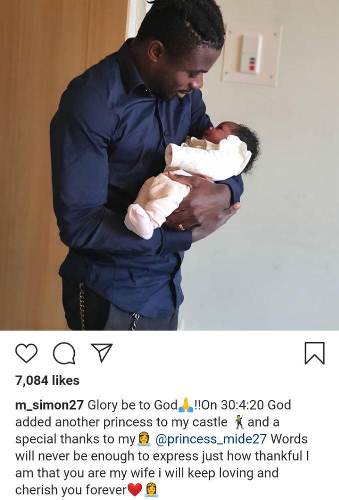 Super Eagles and Levante United player, Simon and wife, welcome new baby girl