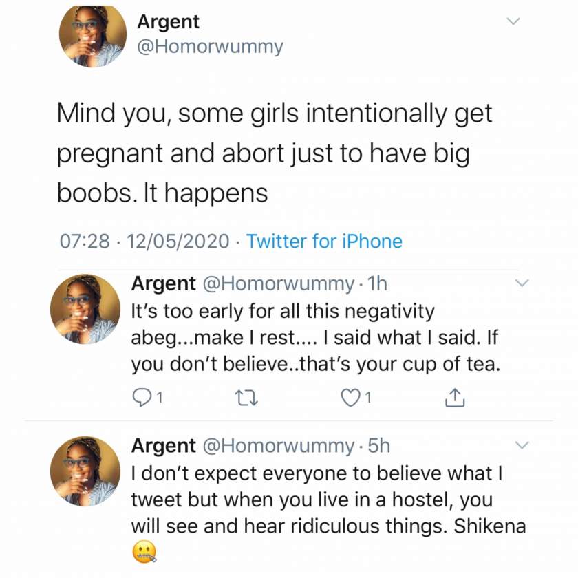 'Some girls intentionally get pregnant and abort just to have big boobs' - Nigerian lady reveals