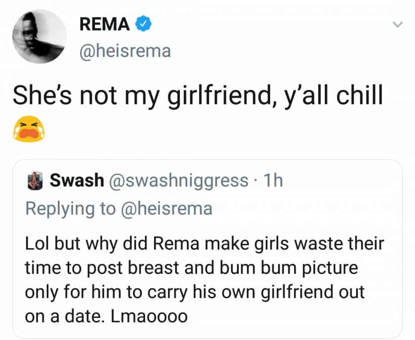 Rema finally breaks silence after being dragged over romantic date with female fan