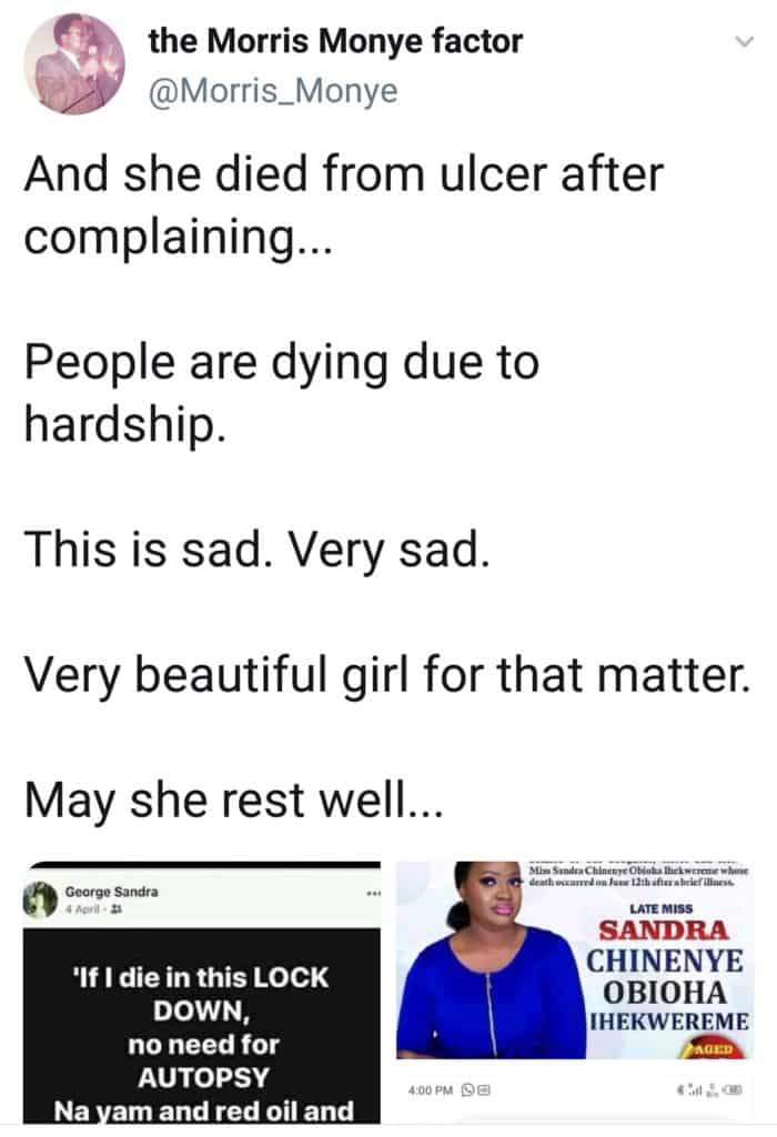 Nigerian lady dies of ulcer barely two months after complaining of hardship