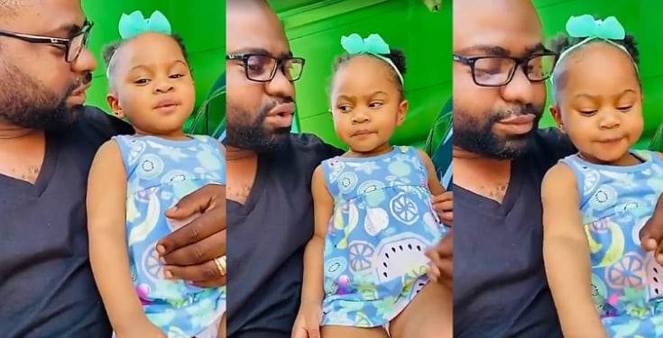 Nigerians react as father advises his little daughter to carry textbooks inside exam hall when she grows up (Video)