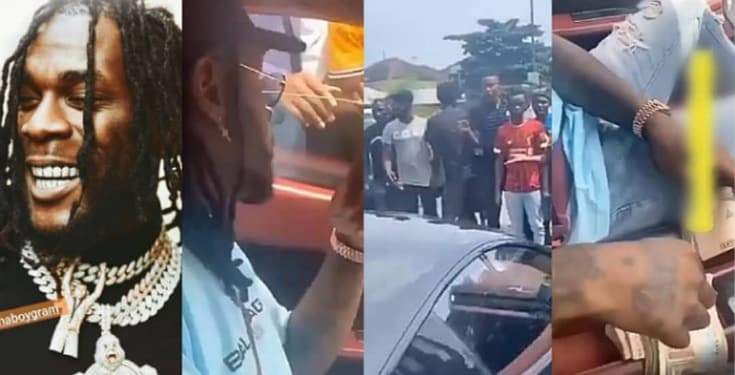 Burna Boy Pulls Up In His Ferrari, Dashes 'Area Boys' Wad Of N1k Notes To Share (Video)