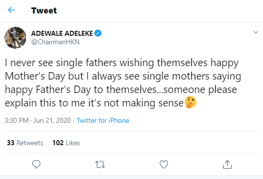 Davido's brother, Adewale, reacts to single moms wishing themselves happy Father's Day
