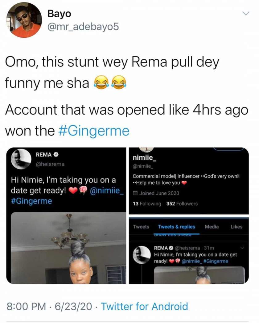 Nigerians accuse Rema of staging a fake online contest and picking a girl he already knows to go on a date with him