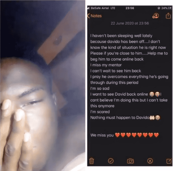 'I haven't been sleeping well lately' - Nigerian man begs Davido to come back online
