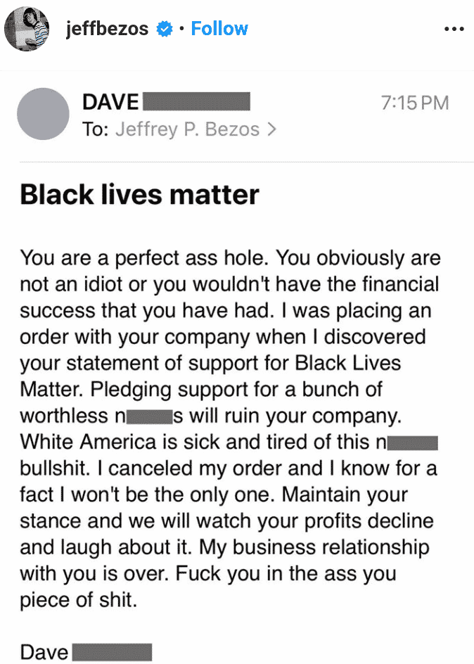 Jeff Bezos excited to lose customers who are against his support for #BlackLivesMatter protest