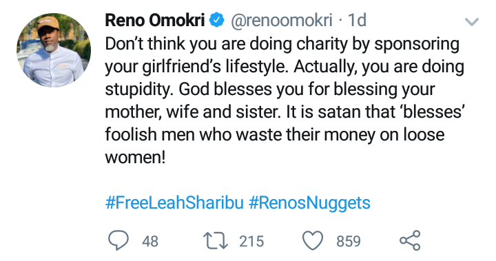 You are doing stupidity if you spend money on your girlfriend - Reno Omokri