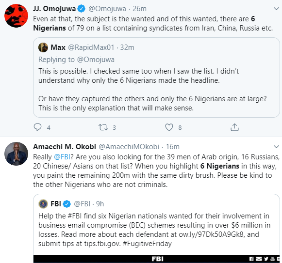 Nigerians blast FBI for focusing on 6 Nigerians on the wanted list when there are more numbers of suspects from other nationality