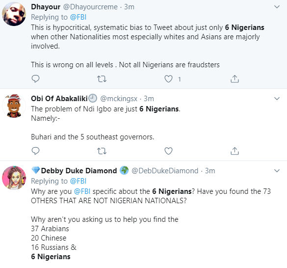 Nigerians blast FBI for focusing on 6 Nigerians on the wanted list when there are more numbers of suspects from other nationality