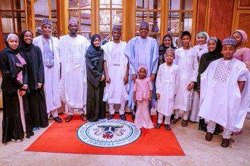 Buhari observes Eid-Kabir prayers with his family and aides in Abuja (Photos)