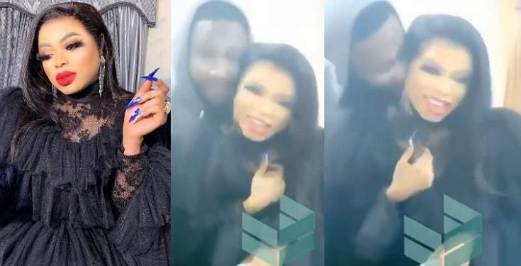 Bobrisky all smiles as male fan kisses him at a party (Video)