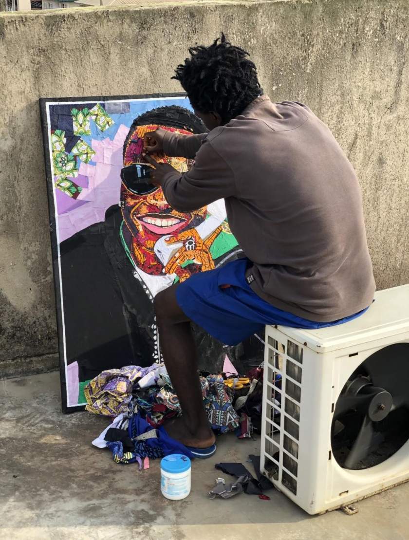 WizkidAt30: Talented Boy Makes Portrait Of Wizkid Using 'Ankara' Material And Gum (Photos)