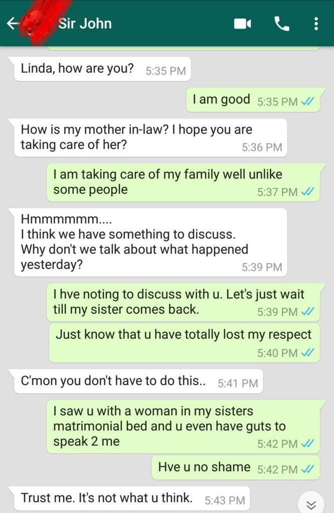 Lady shares chat with sister's husband who promised to 'lick her honey pot' after she caught him cheating